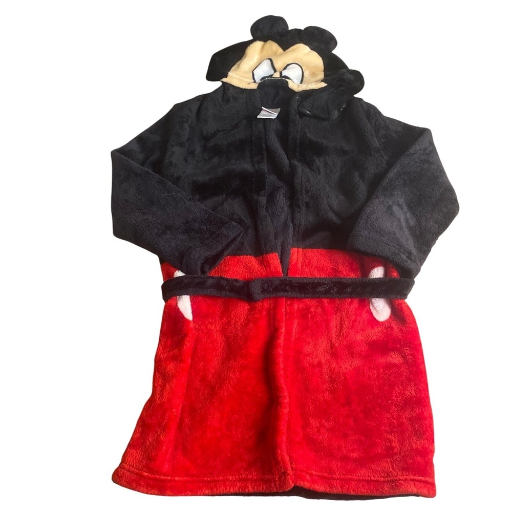 Disney Mickey Mouse black hooded tie waist character youth bathrobe SIZE 5T‎